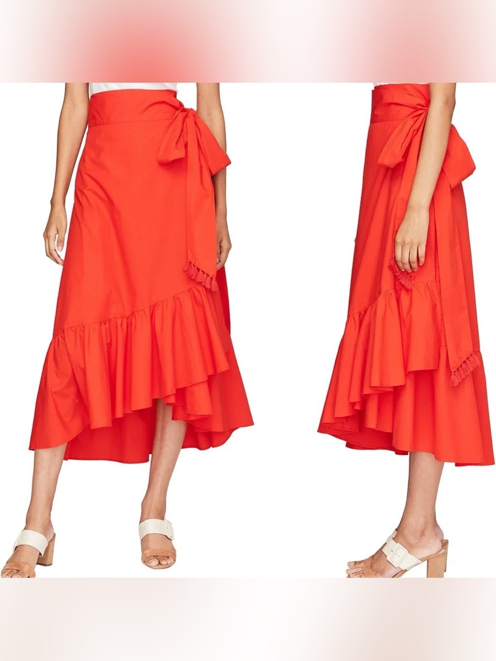 Roller Rabbit Womens Scarlet Asymmetric Ruffle Hem Wrap Cotton Maxi Skirt Size S - Picture 6 of 9